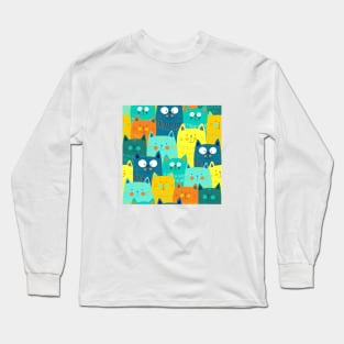 Cute cats colorful seamless pattern Long Sleeve T-Shirt